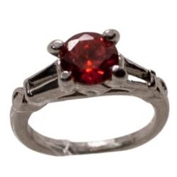 Zilverkleurige Damesring met Rode Strass Steen