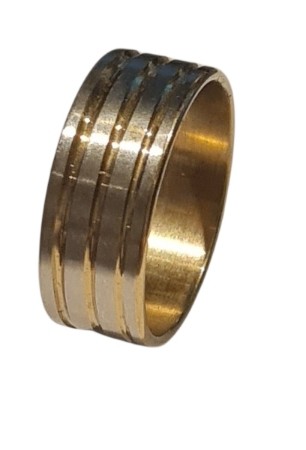 RVS Ring Mat Zilver met Gouden Groeven