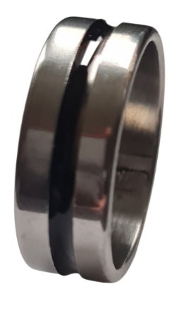 RVS Zilveren Ring Hoogglans met Zwarte Groef