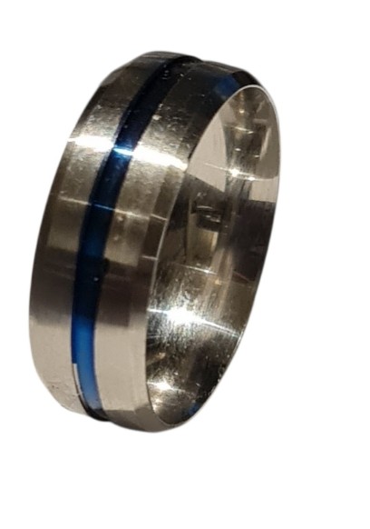 RVS Zilveren Ring met Matte Afwerking en Blauwe Groef