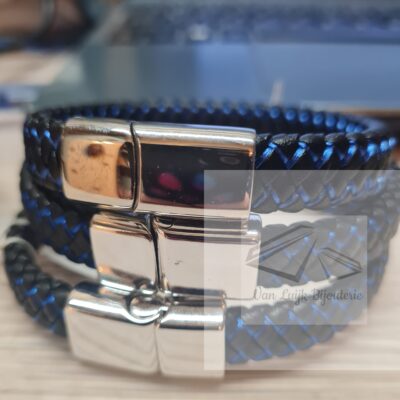 gevlochten leren armband blauw