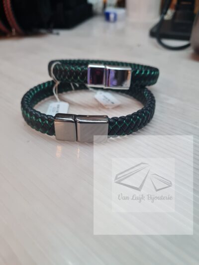 gevlochten leren armband groen