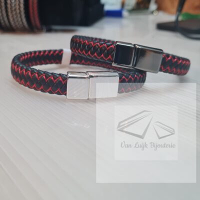 gevlochten leren armband rood