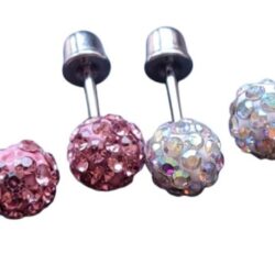 rvs oorbellen met strass bol.