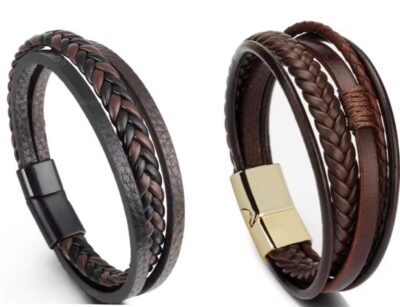 prachtige leren gevlochten armbanden
